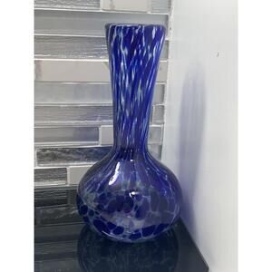 Vintage Murano? or Murano Style 1980s Blue And White Glass Vase